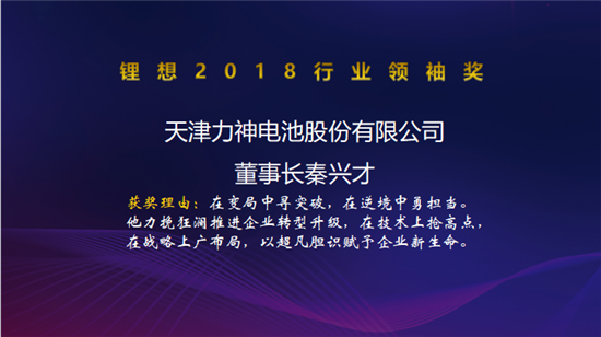 力神電池秦興才/比亞迪何龍/先導智能王燕清榮獲“鋰想2018行業(yè)領袖獎”